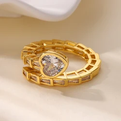 Elegant Cubic Zircon Heart Rings for Women Stainless Steel Ring Trendy Snake Shaped Luxury Couple Jewelry kpop Anillos Mujer