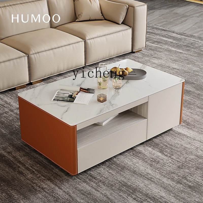 YFY coffee table Modern living room Household multi-functional storage Rectangle saddle leather High solid wood coffee table