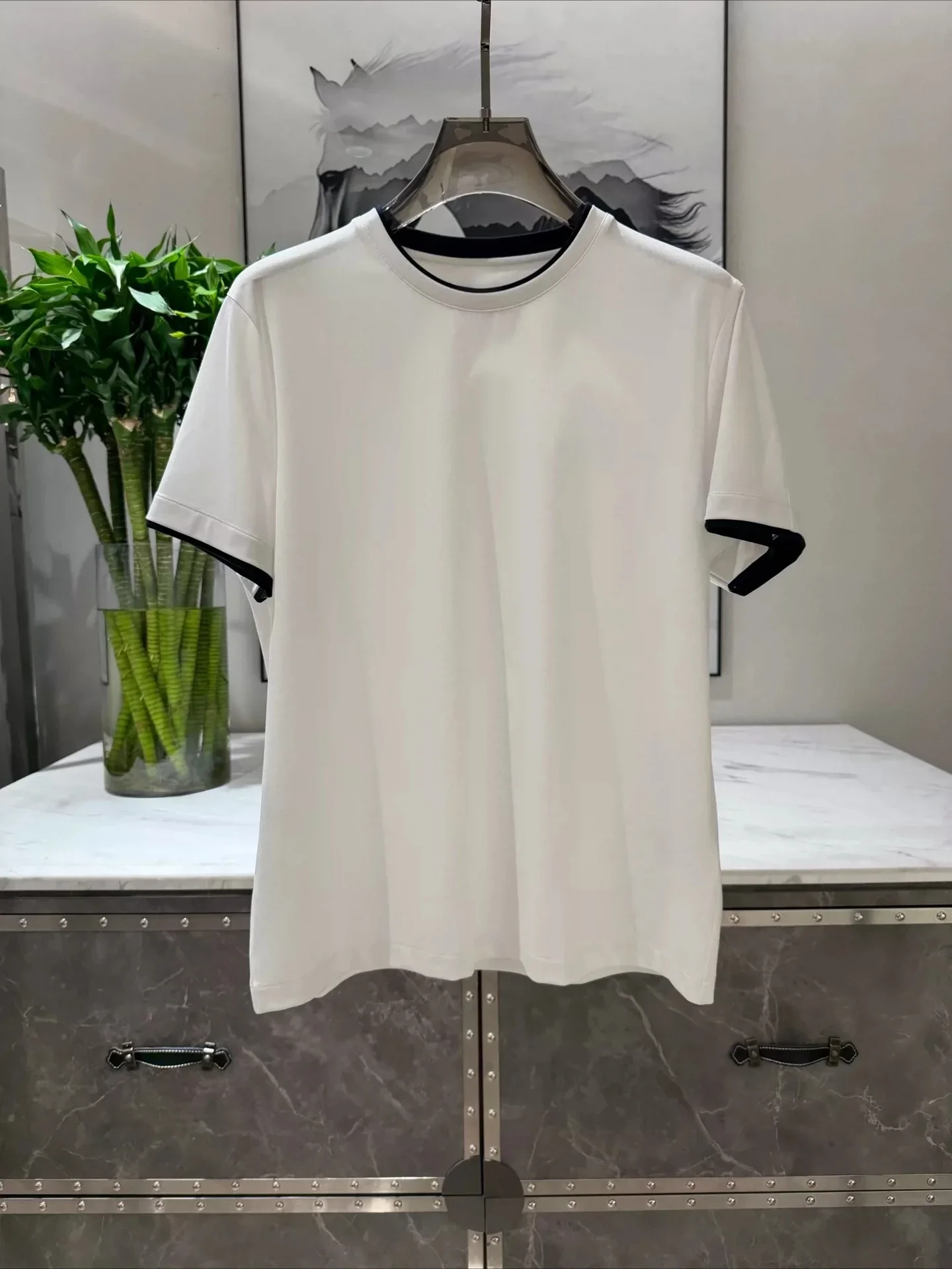 Italian old money style men's clothing 26ss cotton Modal Henry collar fake two men's short-sleeved casual T-shirt