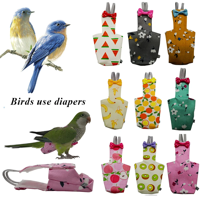 Cute Parrot Bird Diaper Bird Pocket Diaper Pet Bird Clothes Cockatiel Pigeons Pet Clothing Bird Flight Suit With Bowtie Washable