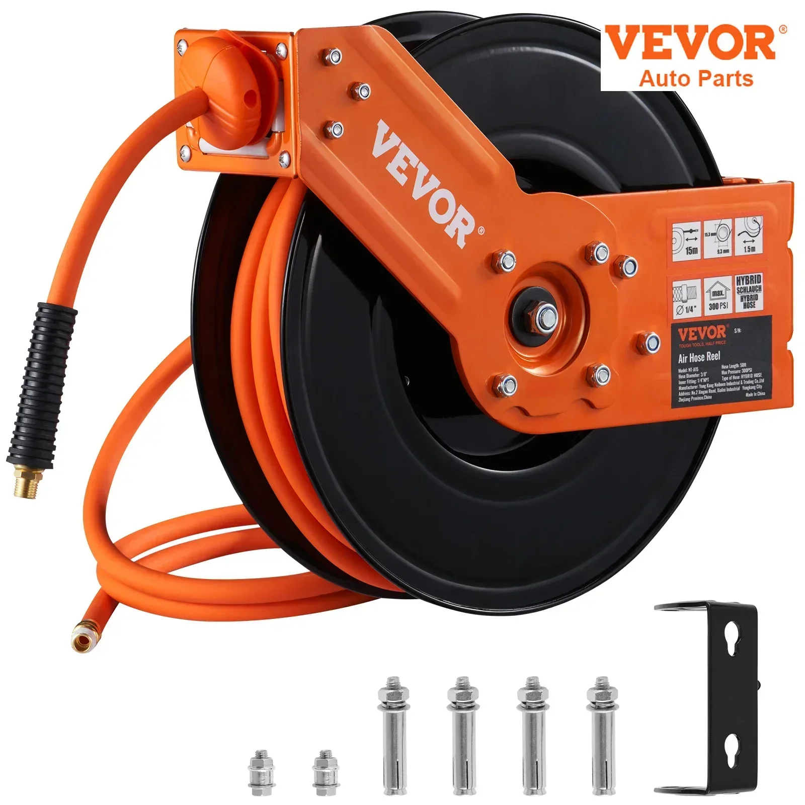 

VEVOR Retractable Air Hose Reel 50 FT Hybrid Air Compressor Hose Reel 5 In Wall Mount Heavy Duty Double Arm Stainless Steel Reel