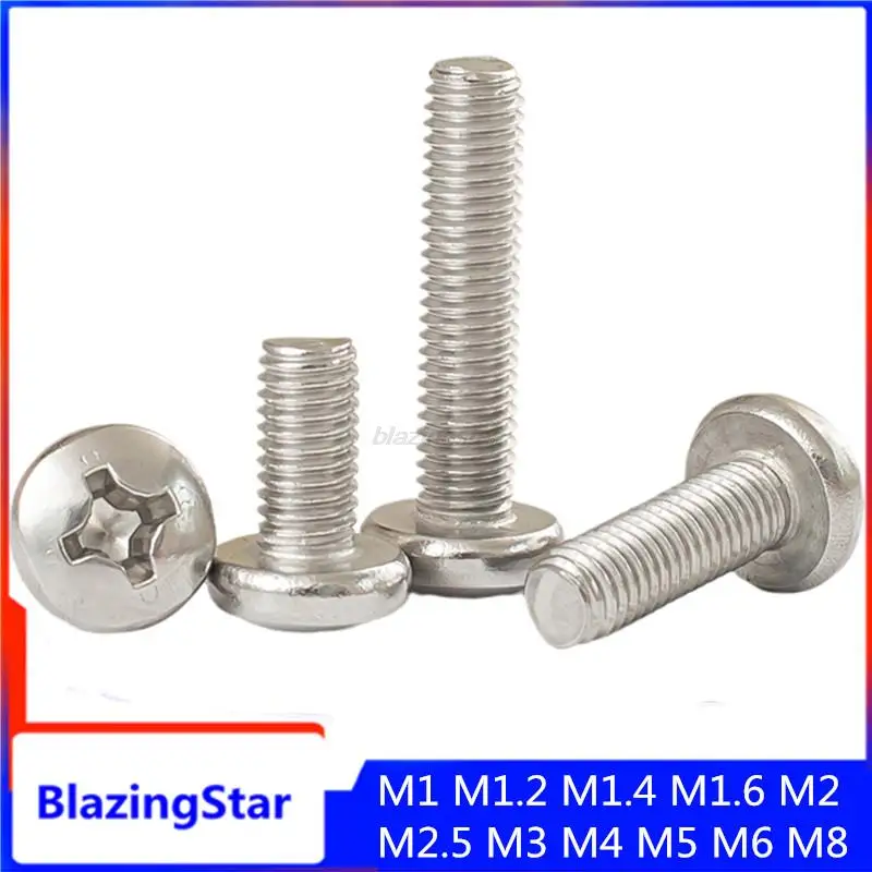 5/10/25/50pcs M1 M1.2 M1.4 M1.6 M2 M2.5 M3 M4 M5 M6 M8 Micro Small 304 Stainless Steel Cross Phillips Pan Round Head Screw Bolt