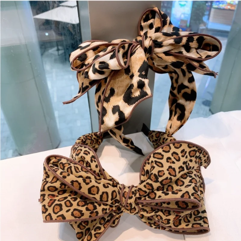 Diadema coreana con lazo y estampado de leopardo para mujer, accesorios para el cabello a la moda, tocado de novia con lazo para niña 2023