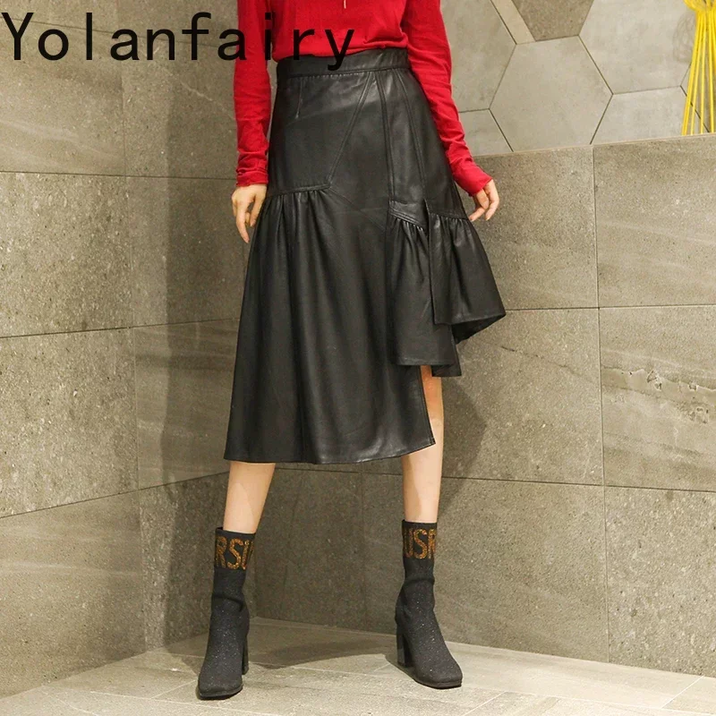 

Genuine Sheepskin Leather Women's Summer Skirts 20241 Female High Waist Skirt Elegant Mermaid Skirts Femme Jupes Zjt2531