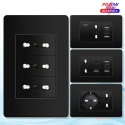 Black Italy Chile Outlet with USB Smart Type-c Fast Charging,Chile Dual usb Power Socket Plug Schuko PC Electric Light Switch TV