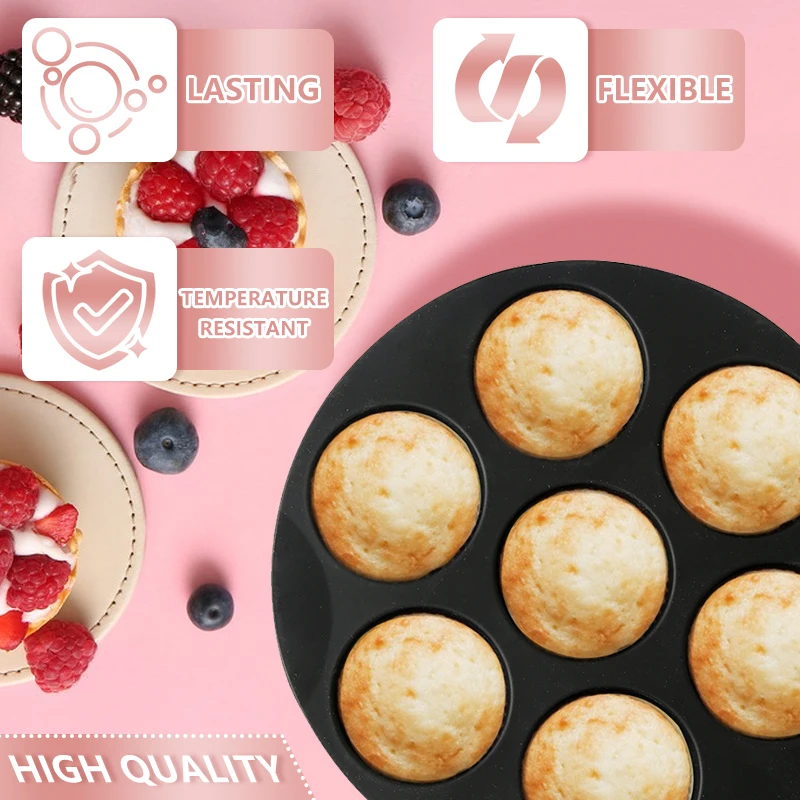 Air Fryer Accessories 7 with Cake Cup Mold Silicone 7 Even Round Muffin Cup Mold Microwave Oven Baking Mold Baking Bakeware Mat