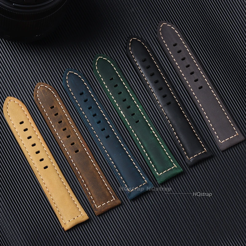 Vintage Leather Watchband for Panerai 20mm 22mm 24mm 24mm New Style Handmade Strap Watch Accessories Frosted Band 7 Colors image 3