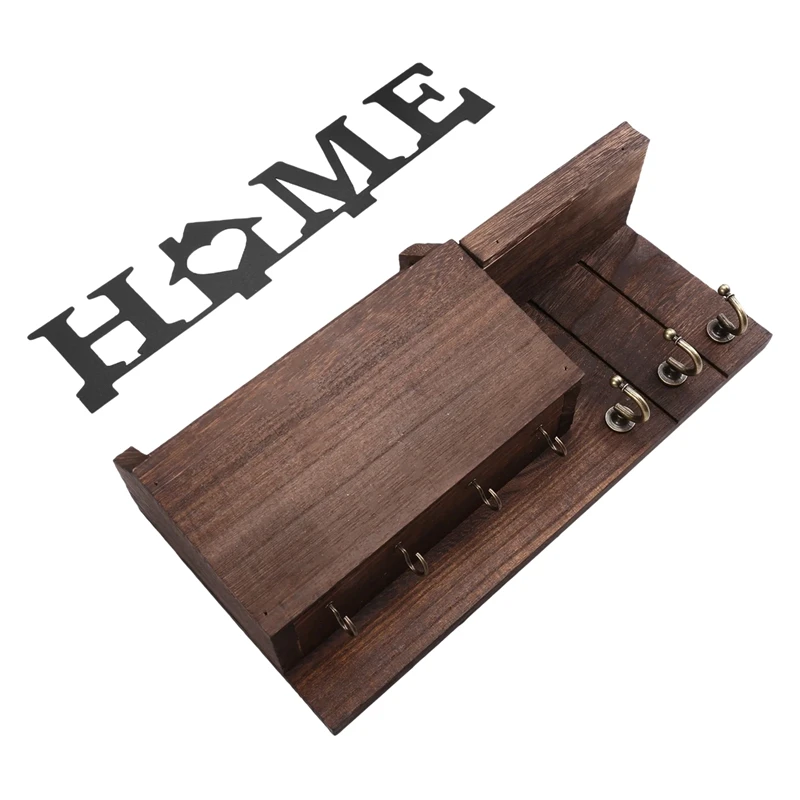Wooden Wall Mounted Storage Rack Wall Key Holder Home Wall Key Holder Plant Mail Storage-ABAM view 2