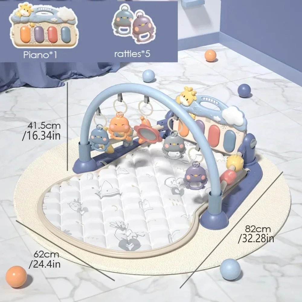 กิจกรรมเด็กเสื่อยิมเปียโนสัตว์ Rattle ของเล่น, ดนตรีเด็ก Gyms Play Mat กิจกรรมเกมผ้าห่มของเล่นสําหรับเด็กวัยหัดเดินทารก