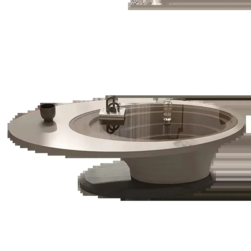 

Oval coffee table, luxurious living room, modern minimalist style