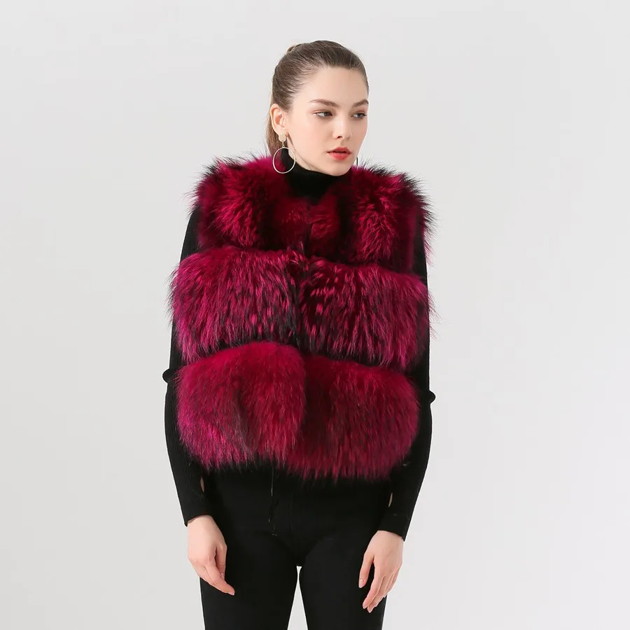 2023 New Arrival Hot Sale Women Real Raccoon Fur Coat Vest Gilet Short Vest Thick Fluffy Fur Coat