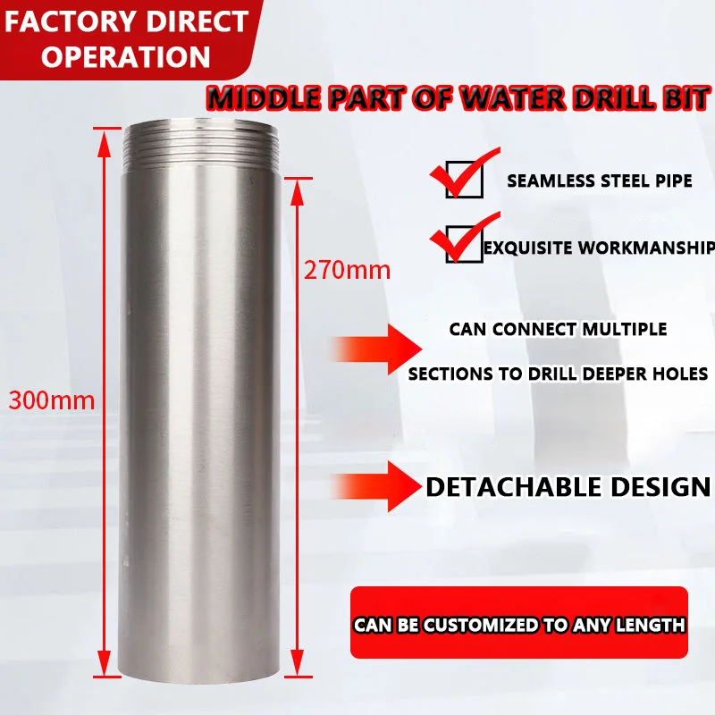 

The Diamond Core Drill Bit Can Be Split Into Three Sections, And The Middle Barrel Of The Water Drill Bit Can Be Bxtended.