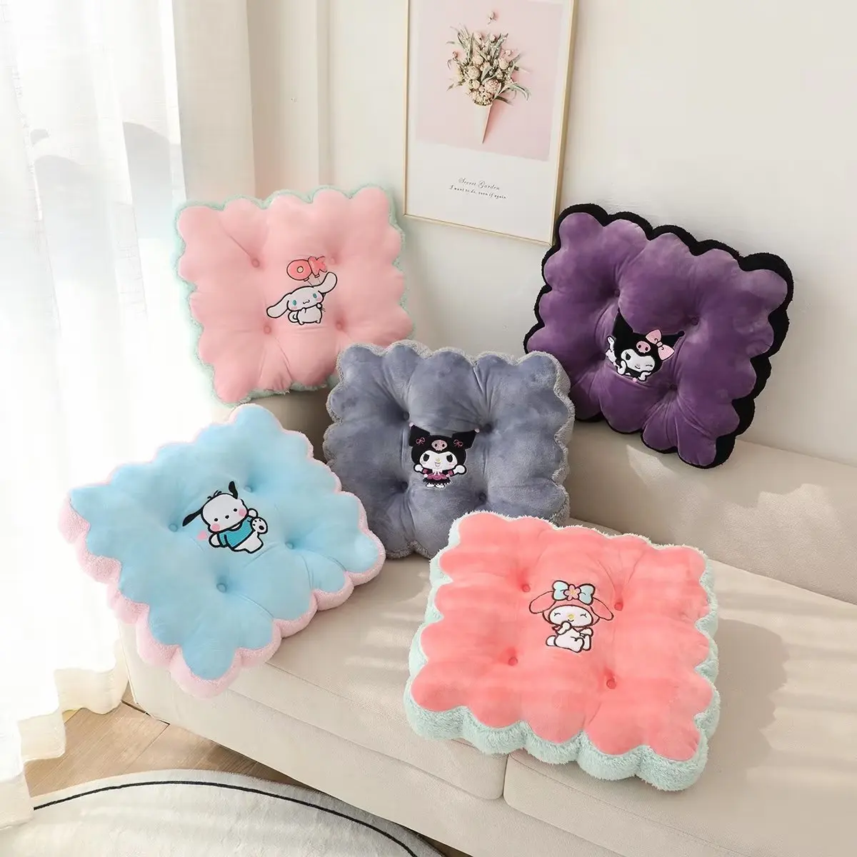 Kawaii Sanrio Pluche Kussen Mijn Melodie Kuromi Cinnamoroll Cartoon Home Stoel Kussen Kantoor Rest Auto Rust Benodigdheden