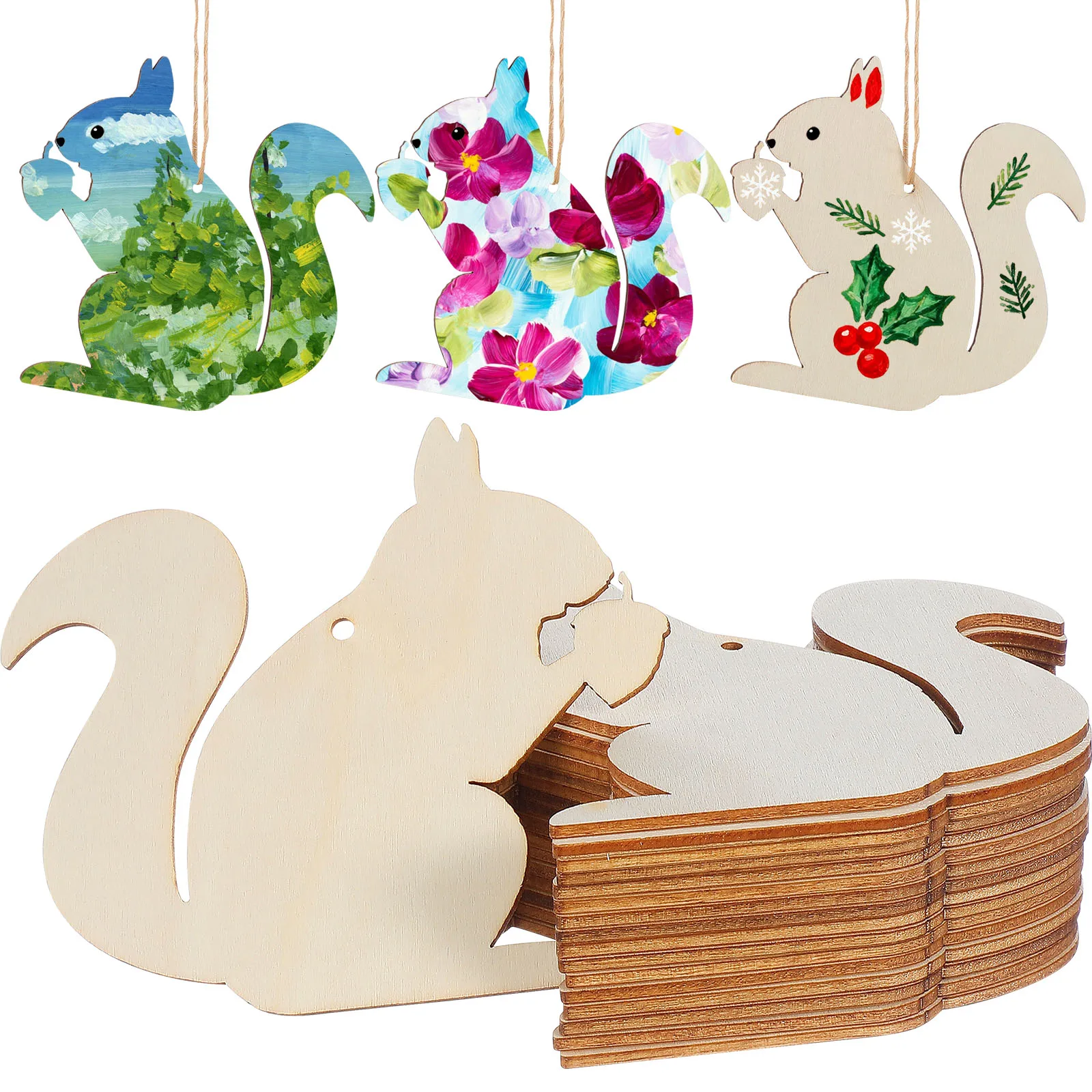 

20pcs Squirrel Shaped Decorations Unfinished Wood Slices For Diy Crafts Hanging Home Decor Craft Supplies Wooden Pieces