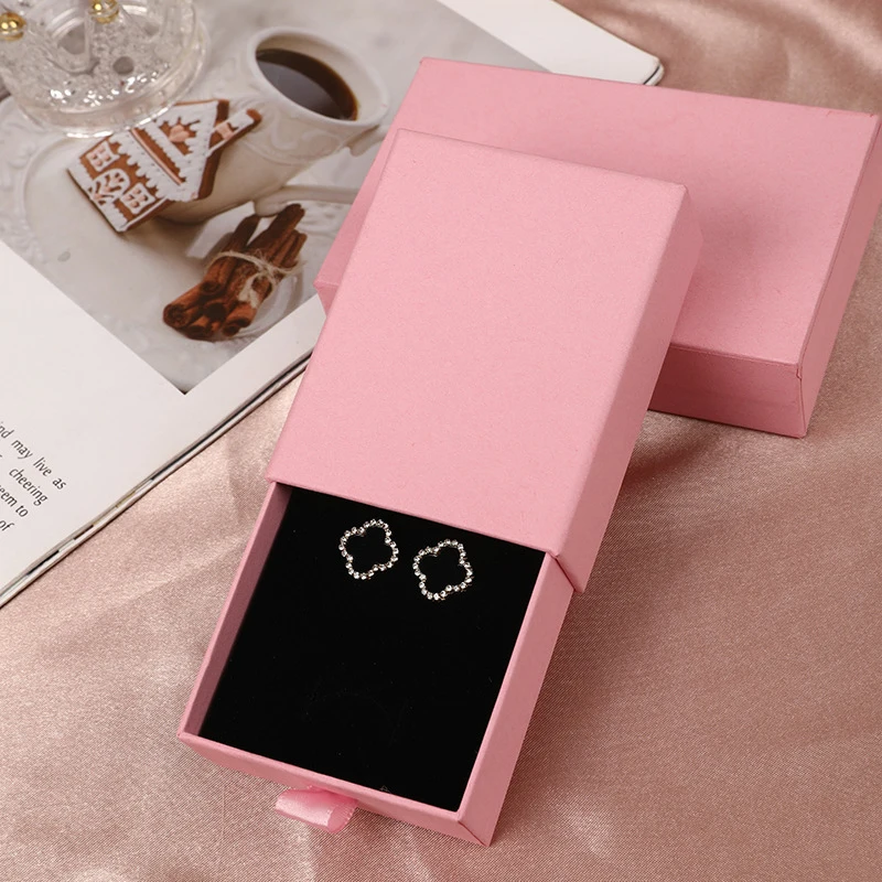 

Luxury Cardboard Drawer Gift Box Pink Paper Jewelry Box Small Jewerly Accessory Packaging for Earrings Necklace Bracelet Display