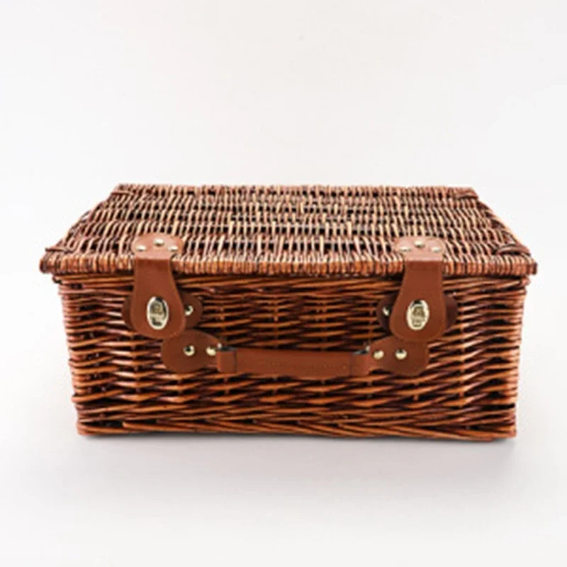 Rural style willow weaving picnic basket rattan weaving with lid vegetable and fruit basket portable outdoor camping meal basket