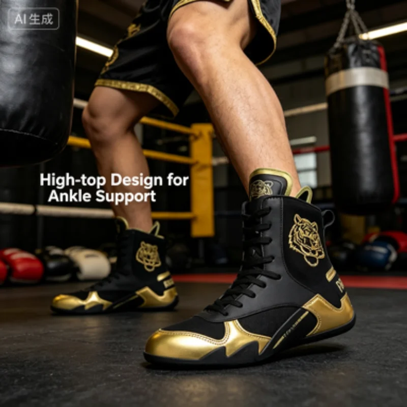 

2026 High Tube Unisex Boxing Boots with Tiger Embroidery Lightweight Male Wrestling Footwears Breathable Weightlifting Sneakers