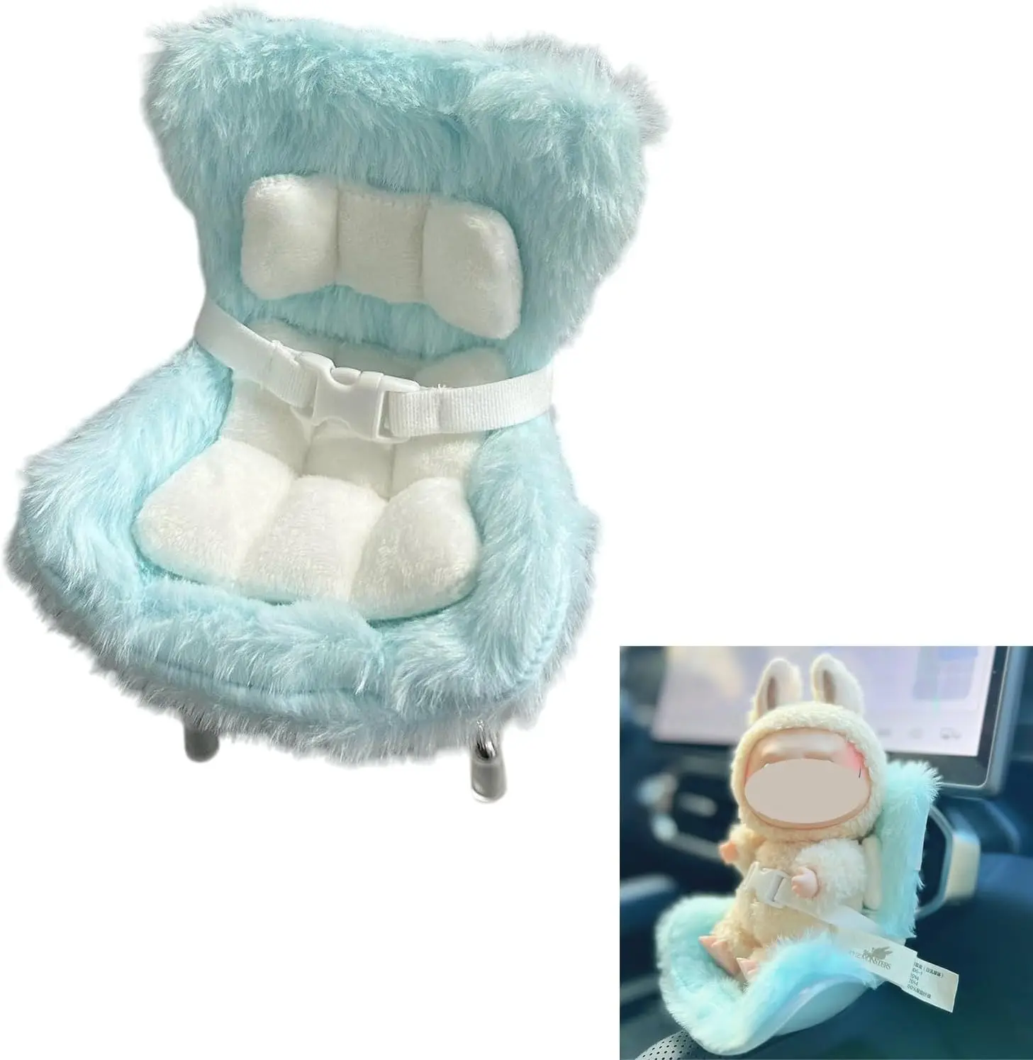 Labubu Car Seat with Soft Furry Cushion for 10-17cm Dolls, Clips onto  Air Vent, Includes  Leg  Desktop Display