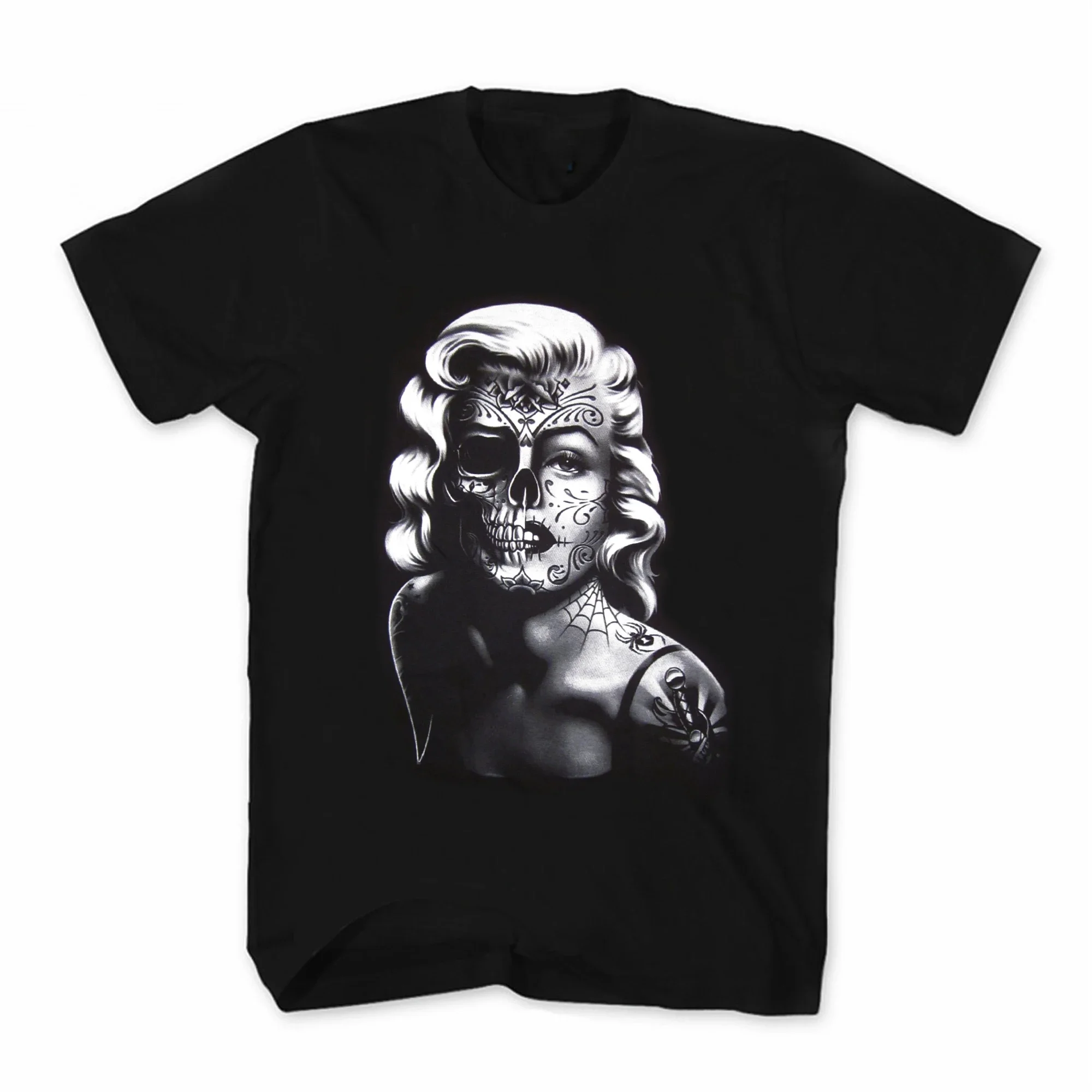 Summer Cotton Short Sleeve O-Neck Mens T Shirt New S-5XL Marilyn Sugar Monroe Skull Day of The Death Tattoo T-Shirt. Summer tops