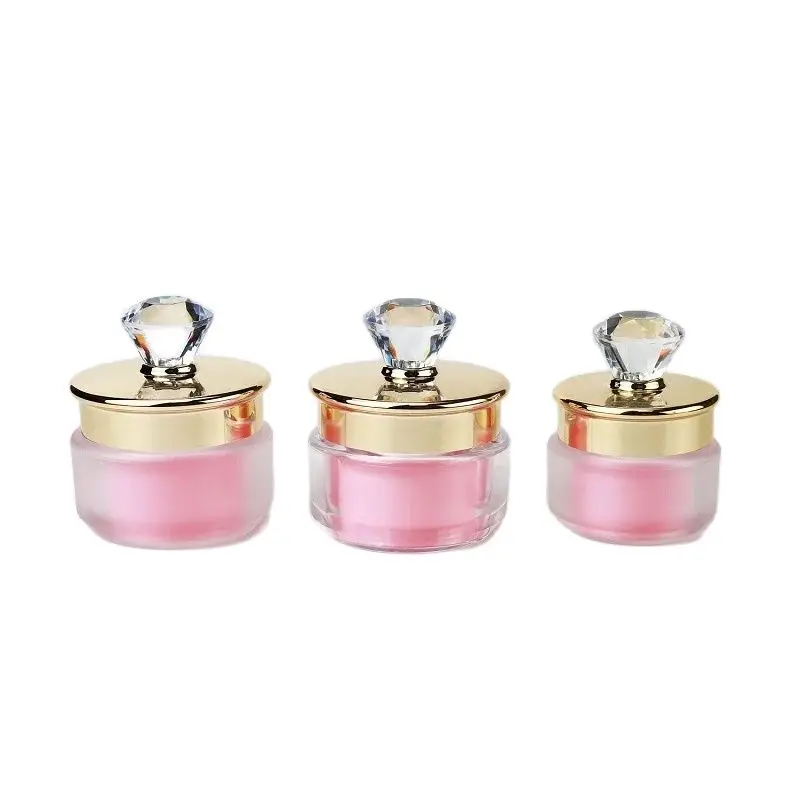 10Pcs Skincare Facial Cream Jars Diamond Lid 30G 50G Frost Pink Empty Refillable Pots Clear Plastic Containers For Cosmetics