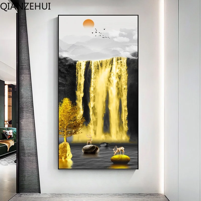 DIY full Diamond Embroidery,Round Diamond Entrance Flowing Water Waterfall Living room decoration rhinestone Diamond painting