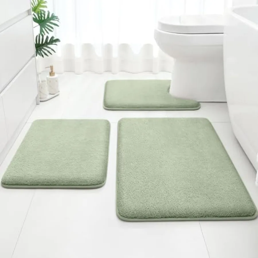 

Upgraded Bathroom Rugs Set 3 Pcs Extra Thick Absorbent Soft Memory Foam Washable Toilet Bath Mat 17"x24"+20"x32"+U Shape 20"x24