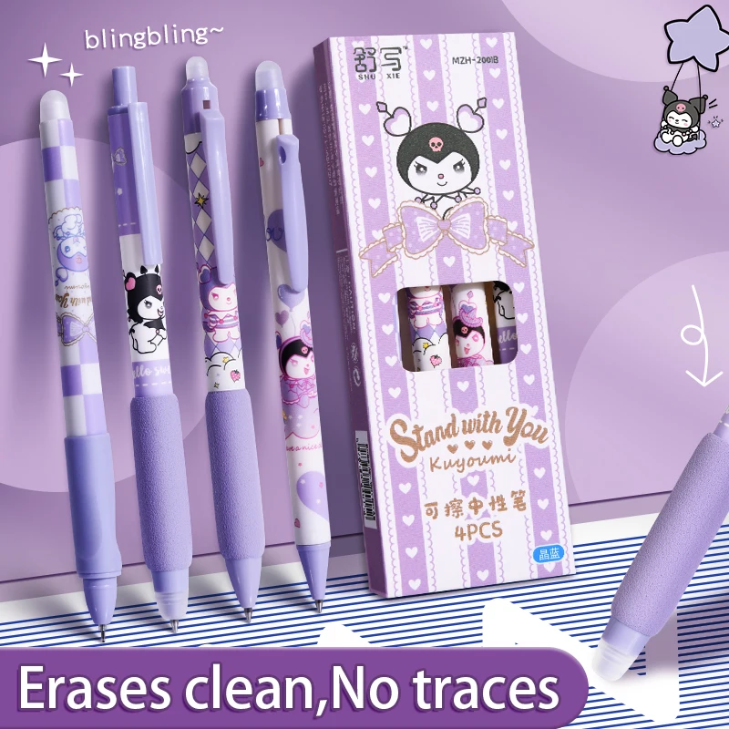 

Kuromi Erasable Gel Pen 0.5mm Cute Press-type Pens Sanrio Stationery Set Kawaii Kids School Supplies for Student Back To School