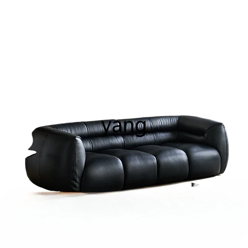 CX retro all-leather straight row black antique leather art sofa