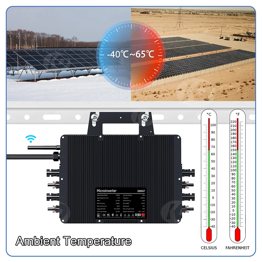 2000W 26-60VDC 207-253VAC Solar Grid Connected Micro Inverter, built-in WiFi, IP67 Waterproof, Independent MPPT Control