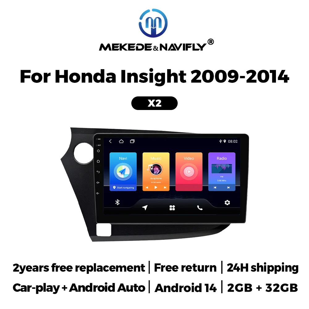 MEKEDE 2Din 9inch Android Car Radio For Honda Insight 2 2009 - 2014 Wireless CarPlay Multimedia Video Player Navigation GPS WIFI