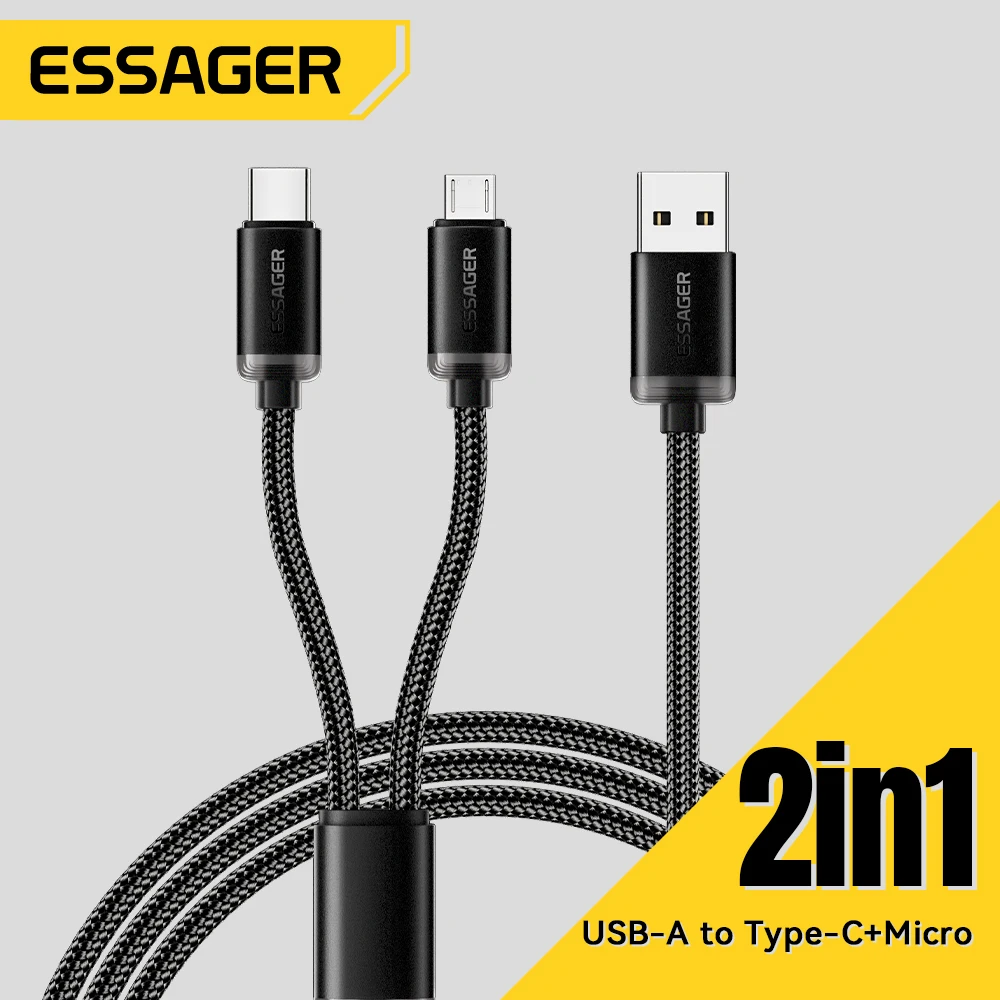 

Essager 2 in 1 USB Type C Micro Cable for Xiaomi Redmi Samsung Huawei 2A Fast Charging Data Cable Mobile Phone USB Charger Cord