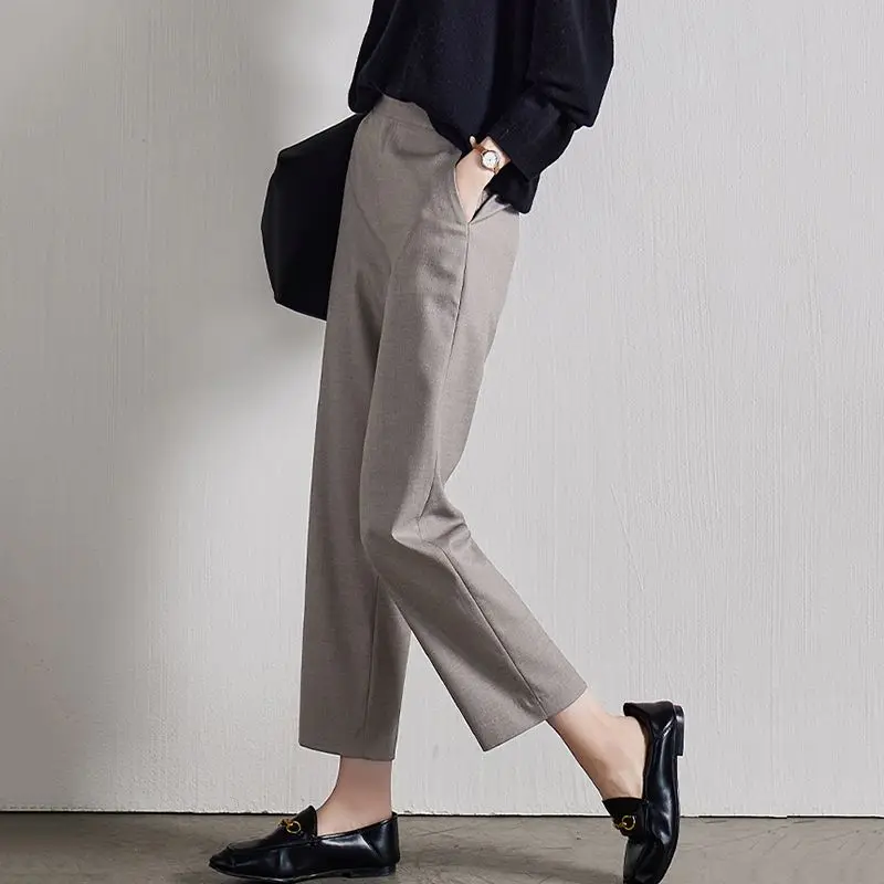 

2025 New Women’s Spring Autumn Pants Cotton Linen Solid Color Elastic Waist Hanging Straight Leg Pants Casual Female Pants C147