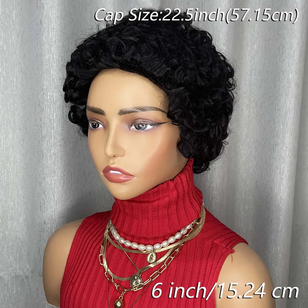 شعر مستعار مجعد بقص عابث للنساء ذوات البشرة السمراء، شعر بشري قصير مع غرة، شعر مستعار ريمي مصنوع آليًا بمظهر طبيعي للاستخدام اليومي