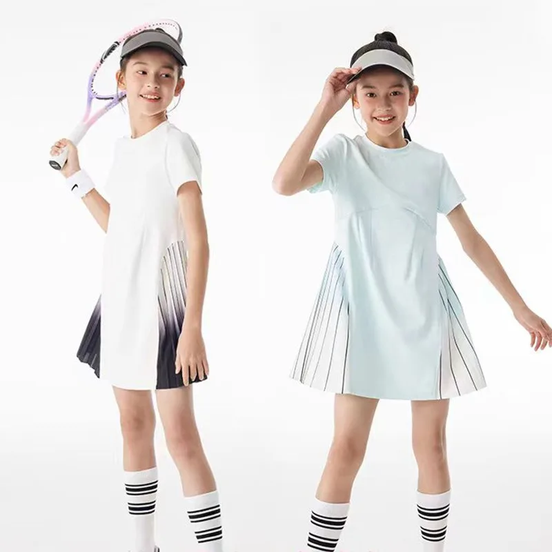 Girls Tennis Dress Kids Cute Golf Outfit School Sports Dresses Children Short Sleeve Workout Athletic Pleated Skirts With Shorts