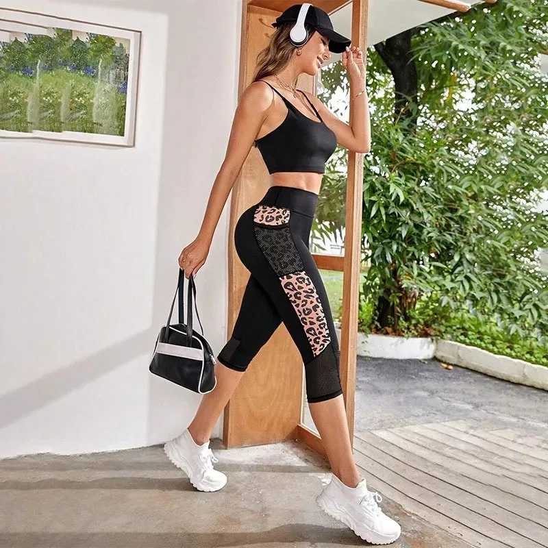Mallas empalmadas de leopardo para mujer, Leggings sexys de cintura alta para correr al aire libre, caminar, sin costuras, levantamiento de glúteos, moda delgada para Yoga y gimnasio