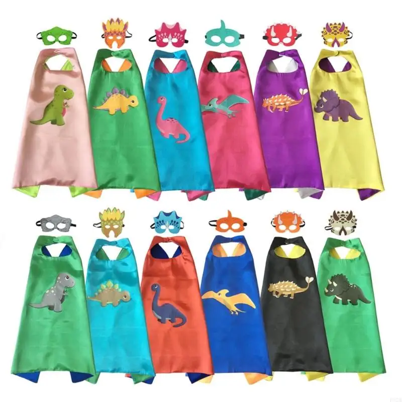 

P8DB Dragon Costume Kids Dino Birthday Party Gifts Dinosaur Dress Up Caped with Masks