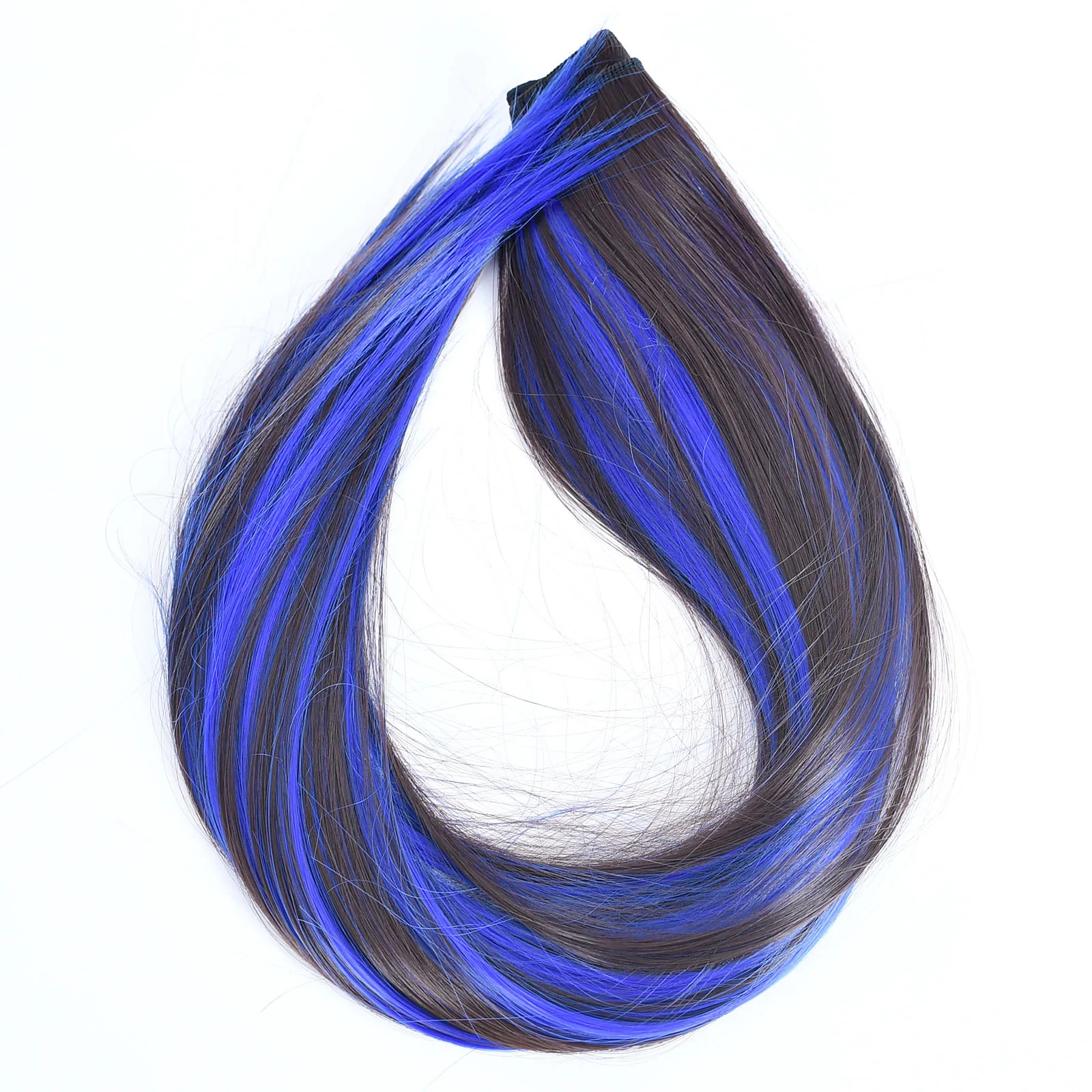 Jeedou Pink Blue Highlight Clip In Hair Extensions Straight Synthetic Streak Hair Pieces One Piece Long Hair Extension