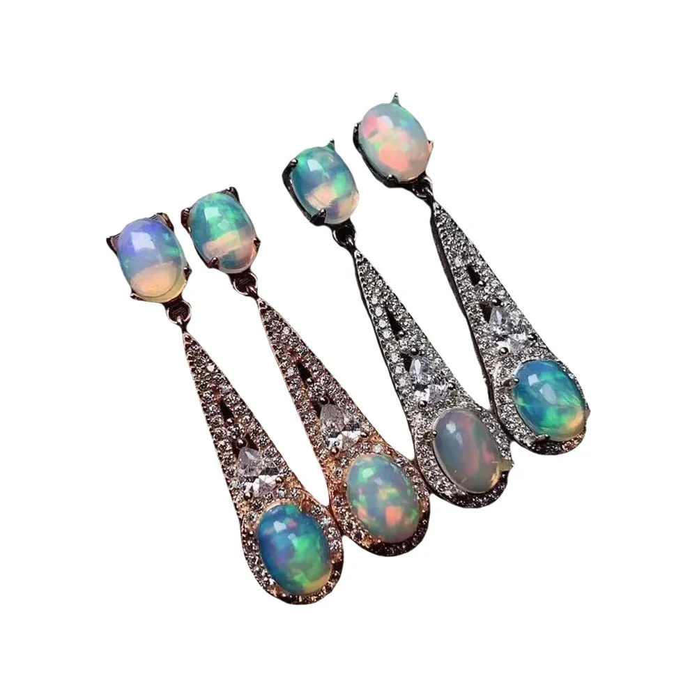 

KJJEAXCMY-925 Sterling Silver Inlaid Natural Opal Female Earrings, Luxury Eardrop, Support Detection, Fine Jewelry