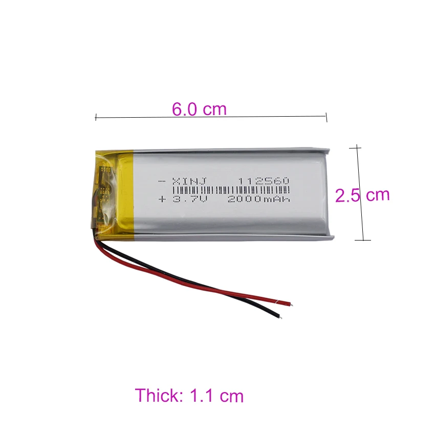Bateria polimerowa Li Lipo 3,7 V 2000 mAh 7,4 Wh 112560 Do głośnika Bluetooth Power Bank Monitor Odtwarzacz wideo Płytka MID Tablet PC