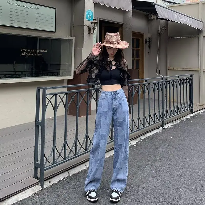 2024 Jeans Women's New Niche Loose Jeans with Wide Legs for Mop Casual Straight High-Waisted Trousers Pants