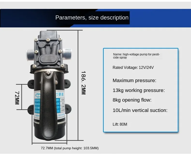 12V 24V 120W 130PSI 10L / Min Water High Pressure Diaphragm Self-priming Pump Sprayer Car Wash