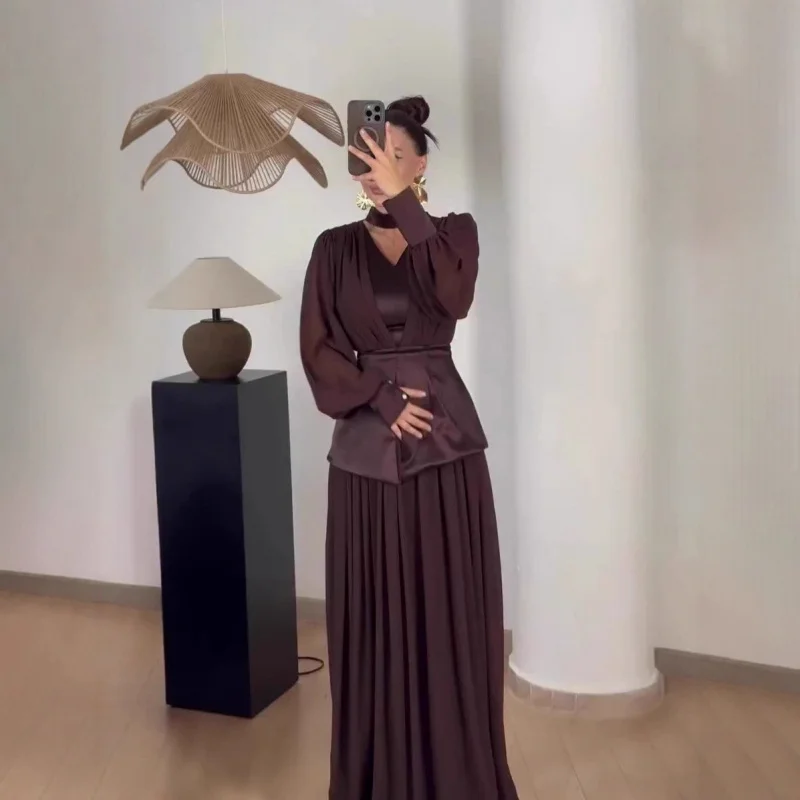 

2025New Autumn Fashionable Waist-Cinching Long Sleeve Dress Elegant Temperament Dress