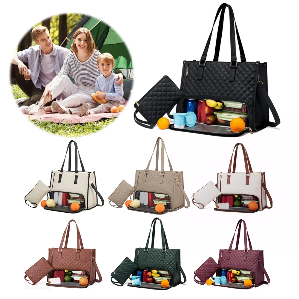 

Women 2-in-1 Lunch Bag Multi-Function Business Lunch Bag Multi-Compartment Quilted Handbag with Purse for Camping Picnic