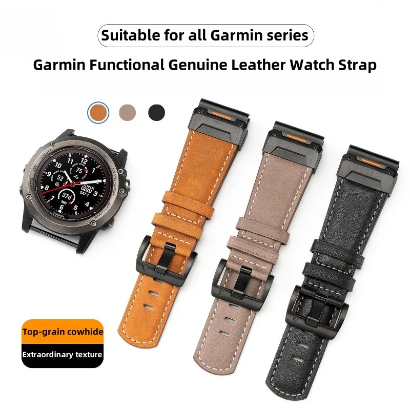 QuickFit 22mm 26mm Genuine Leather Watch Strap for Garmin Fenix 9/9 pro/MIP 8/7X/7 Pro/6 Pro Gen 2 Instinct 3 Bracelet Wristband