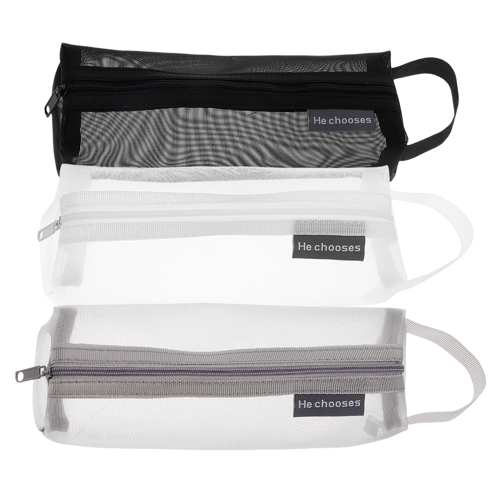 3 Pcs Stationery Box Clear Zipper Pencil Case Big Pouch Makeup Brush Plastic Storage Bag