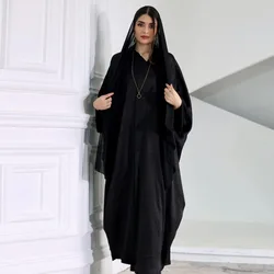 Kadınlar için Kimono Longs Abayas Femme rahat gevşek açık Abaya Batwing kollu saten elbise Kaftan Islam boy Abaya kadınlar için