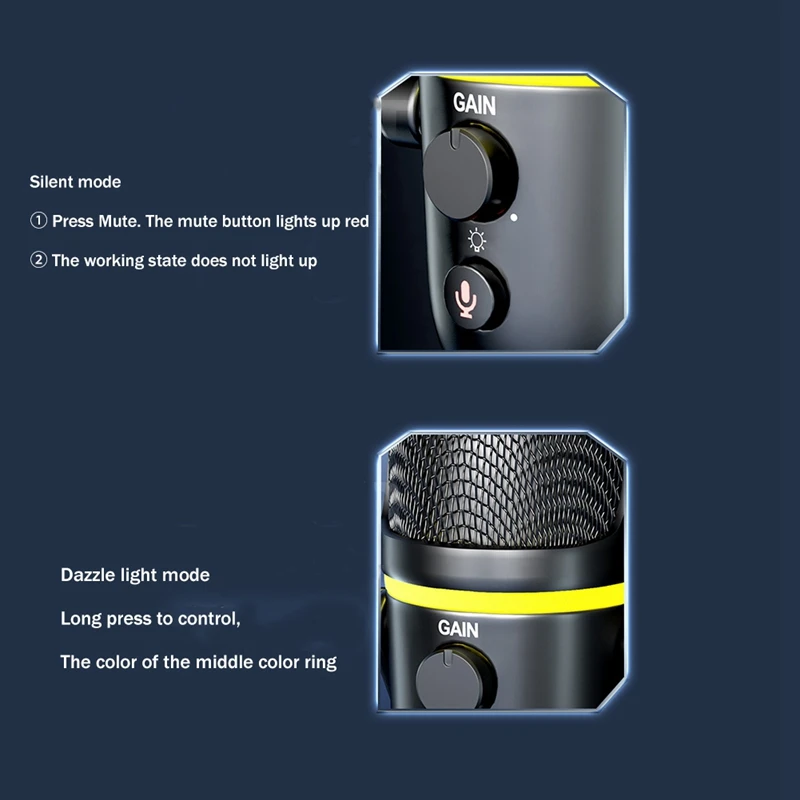 USB Condenser Microphone RGB Esports Gaming Microphone Desktop Microphone Computer Recording Microphone