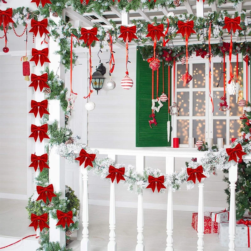 12Pcs Bows Christmas Decoration Xmas Tree Bowknot Ornaments for Home Room Decor Happy New Year Navidad 2026 Gifts Accessories view 5