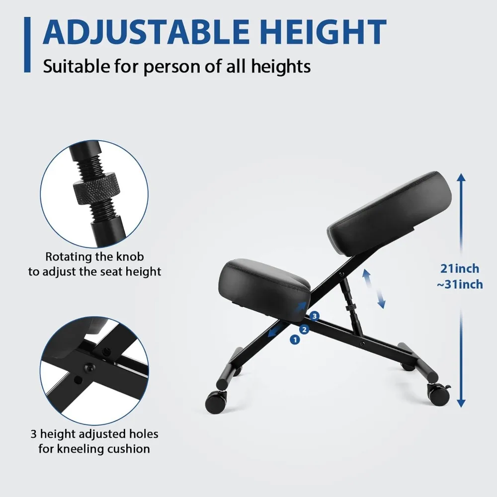 كرسي ركوع مريح للمكتب والمنزل، مقعد قابل للتعديل مع مقعد بزاوية، وسائد إسفنجية سميكة وعجلات ناعمة #5