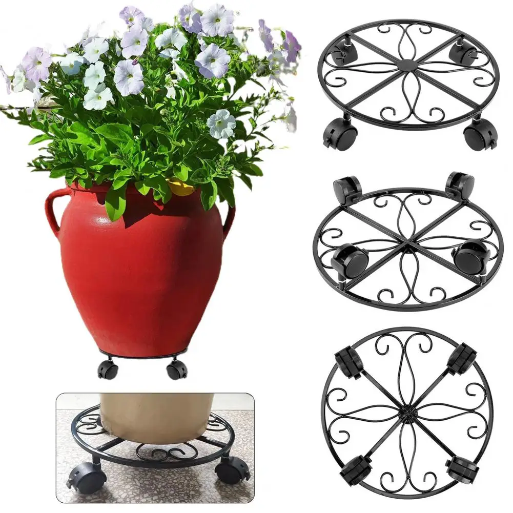 2 Pcs Metal Plant Caddy with Wheels Movable Flower Pot Stand with Casters Rolling Plant Stands for Potted Plants Home Decoration